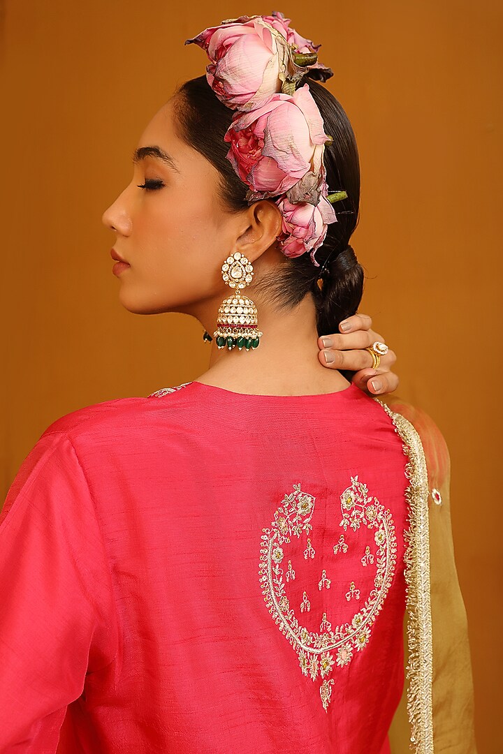 Gold Plated Kundan Polki & Emerald Stone Jhumka Earrings In Sterling Silver by Kaari at Pernia's Pop Up Shop