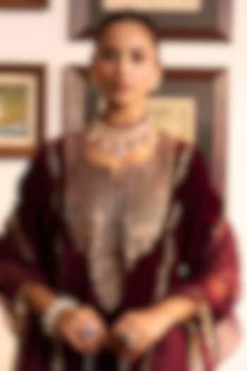 Gold Plated Kundan Polki & Green Beaded Layered Necklace In Sterling Silver by Kaari at Pernia's Pop Up Shop