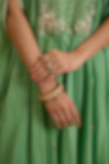 Gold Plated Kundan Polki & Ruby Stone Kada In Sterling Silver by Kaari at Pernia's Pop Up Shop