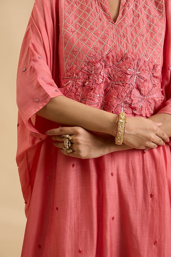 Gold Plated Kundan Polki & Ruby Stone Kada In Sterling Silver by Kaari at Pernia's Pop Up Shop