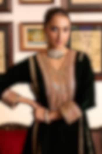 Gold Plated Kundan Polki & Emerald Stone Choker Necklace Set In Sterling Silver by Kaari at Pernia's Pop Up Shop