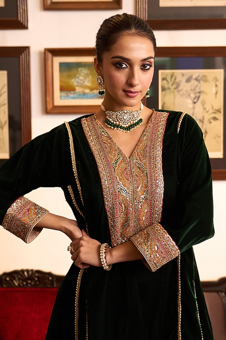 Gold Plated Kundan Polki & Emerald Stone Choker Necklace Set In Sterling Silver by Kaari at Pernia's Pop Up Shop