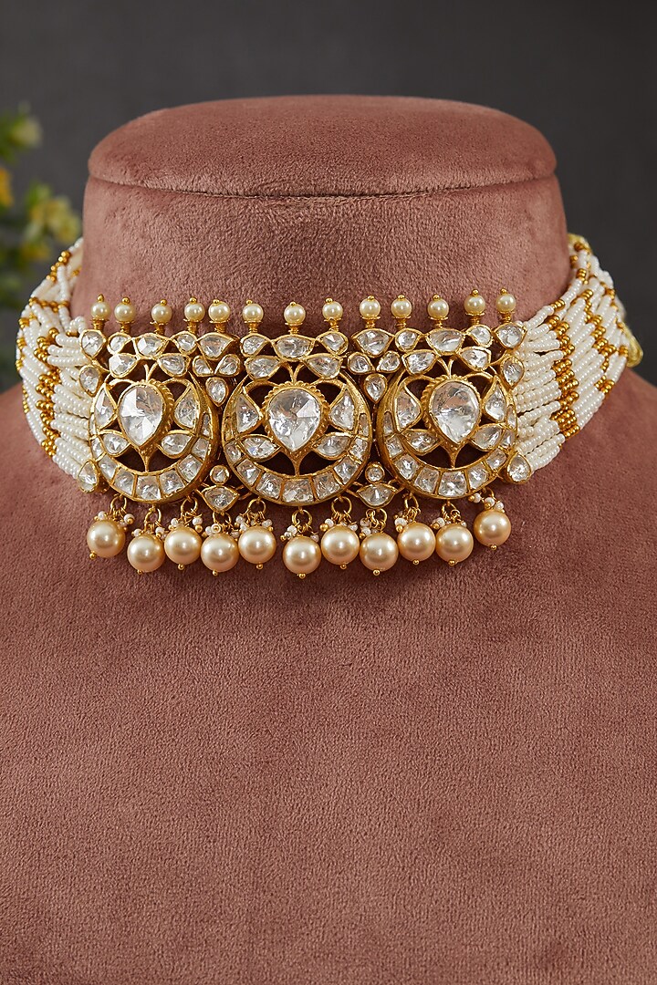 Gold Plated Kundan Polki Choker Necklace In Sterling Silver by Kaari at Pernia's Pop Up Shop