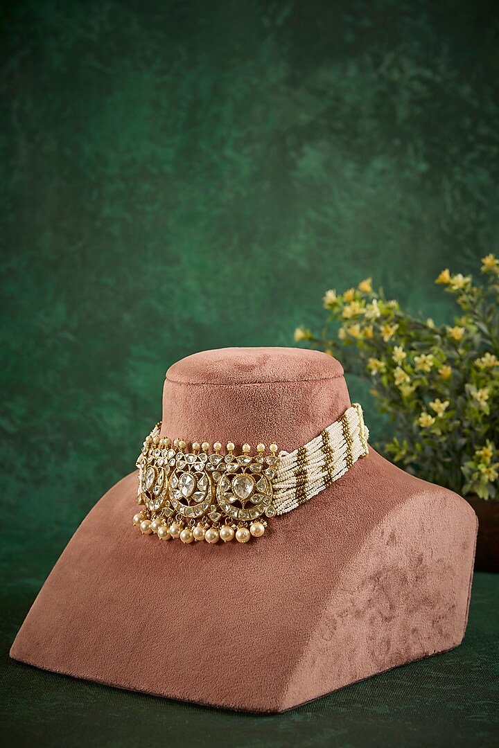 Gold Plated Kundan Polki Choker Necklace In Sterling Silver by Kaari at Pernia's Pop Up Shop
