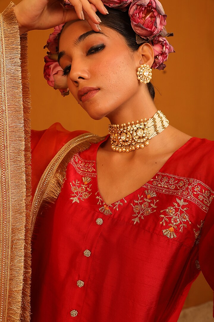 Gold Plated Kundan Polki Choker Necklace In Sterling Silver by Kaari at Pernia's Pop Up Shop