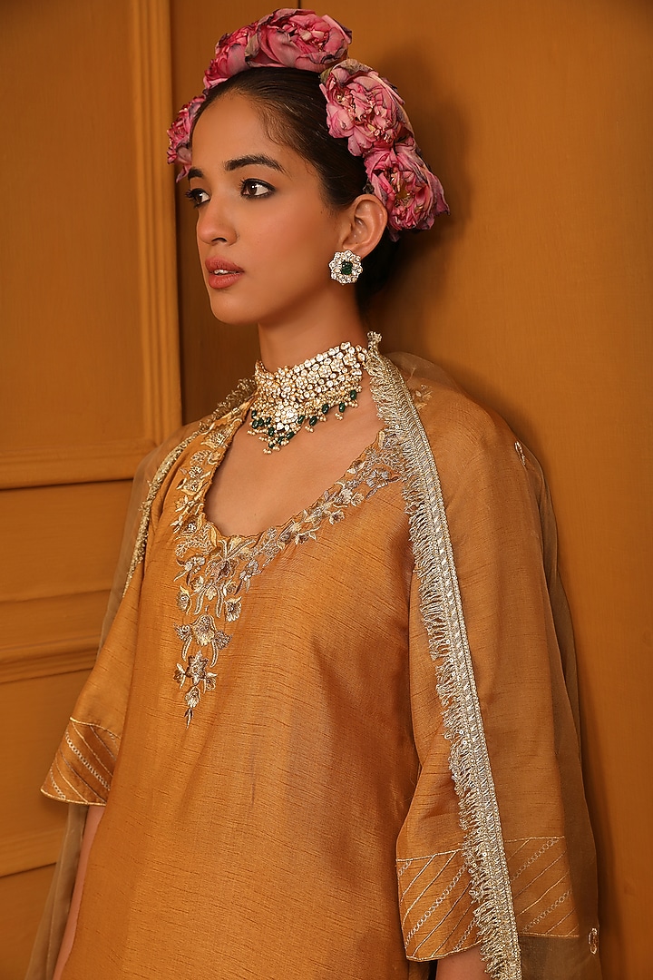 Gold Plated Kundan Polki Layered Choker Necklace In Sterling Silver by Kaari at Pernia's Pop Up Shop