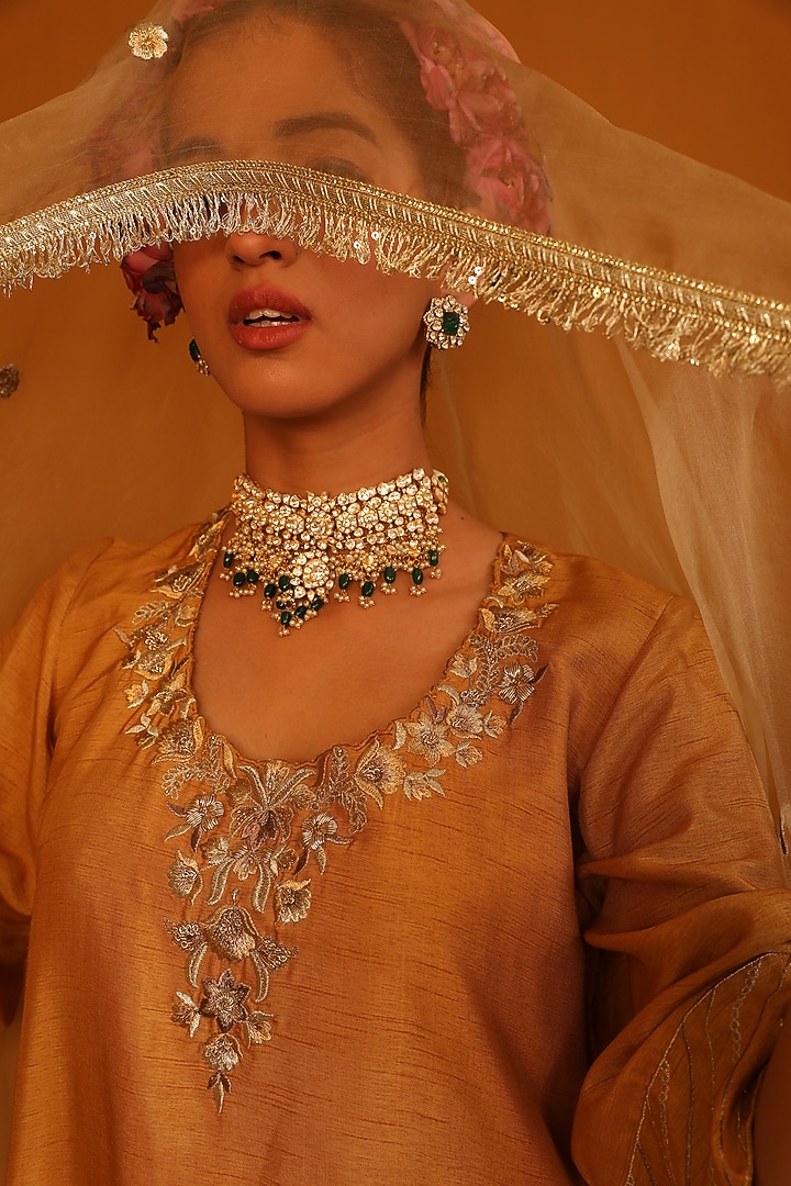Gold Plated Kundan Polki Layered Choker Necklace In Sterling Silver by Kaari at Pernia's Pop Up Shop