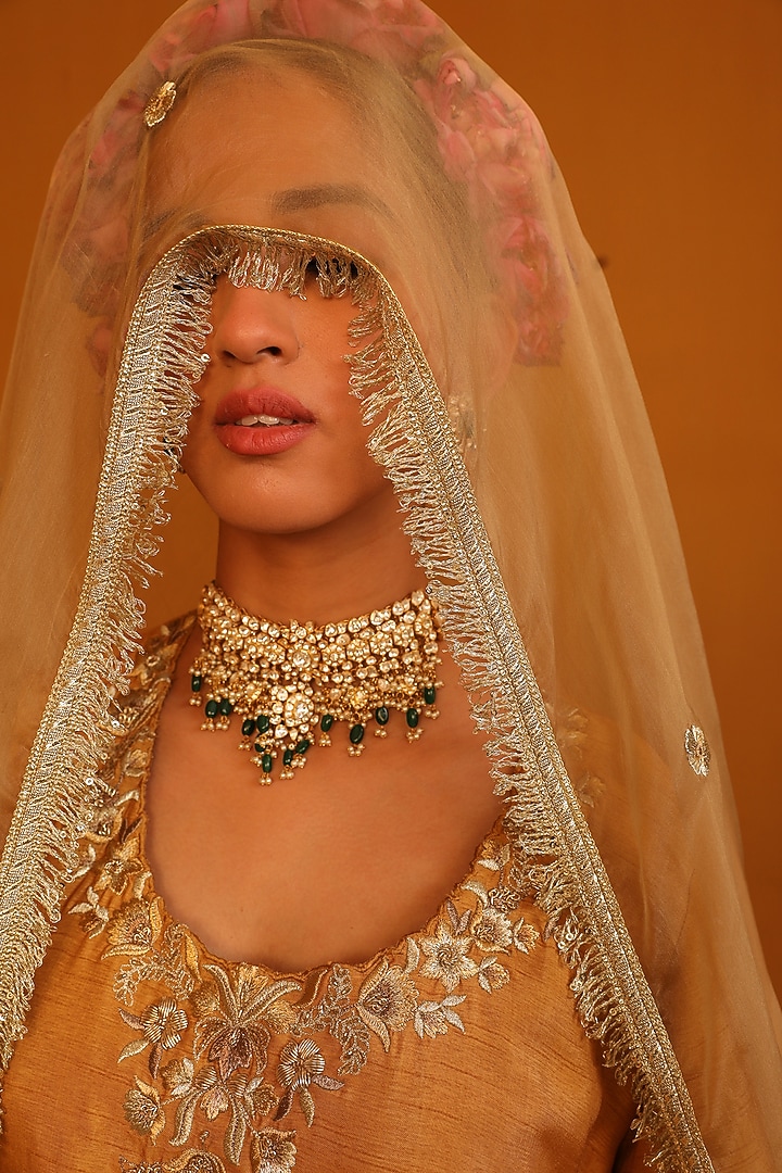 Gold Plated Kundan Polki Layered Choker Necklace In Sterling Silver by Kaari at Pernia's Pop Up Shop