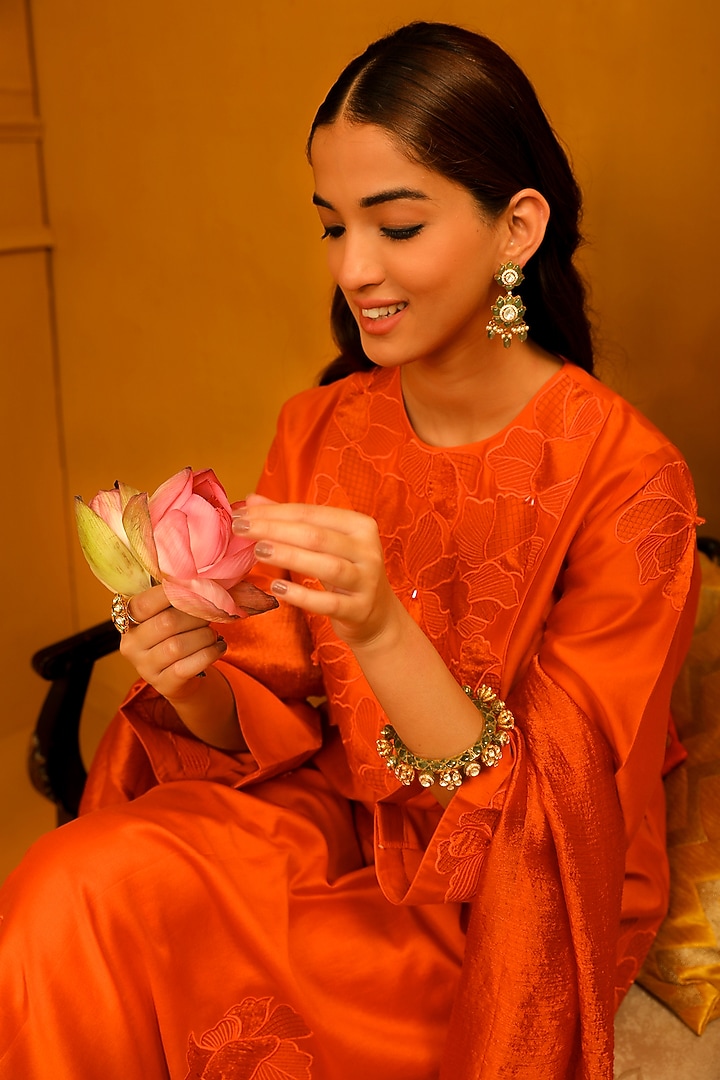 Gold Plated Kundan Polki & Emerald Stone Kada In Sterling Silver by Kaari at Pernia's Pop Up Shop
