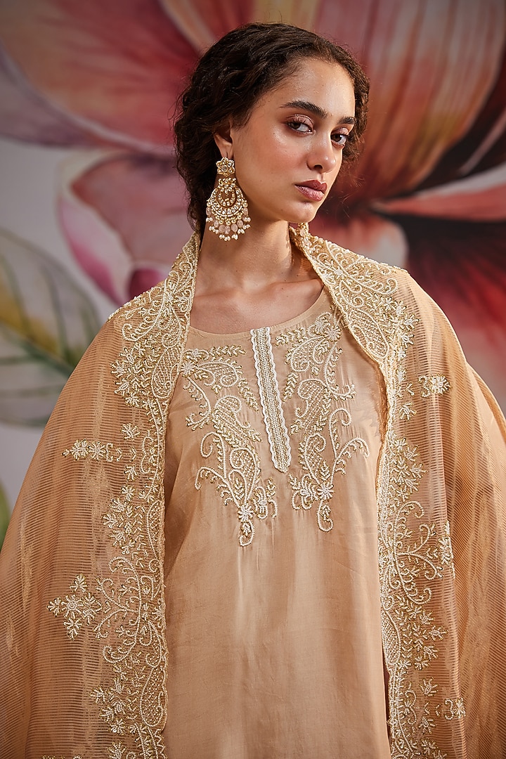 Gold Plated Kundan Polki & Rose Quartz Chandbali Earrings In Sterling Silver by Kaari at Pernia's Pop Up Shop