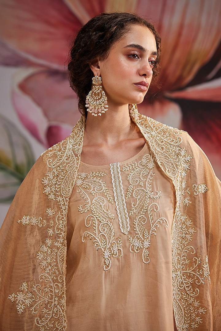 Gold Plated Kundan Polki & Rose Quartz Chandbali Earrings In Sterling Silver by Kaari at Pernia's Pop Up Shop