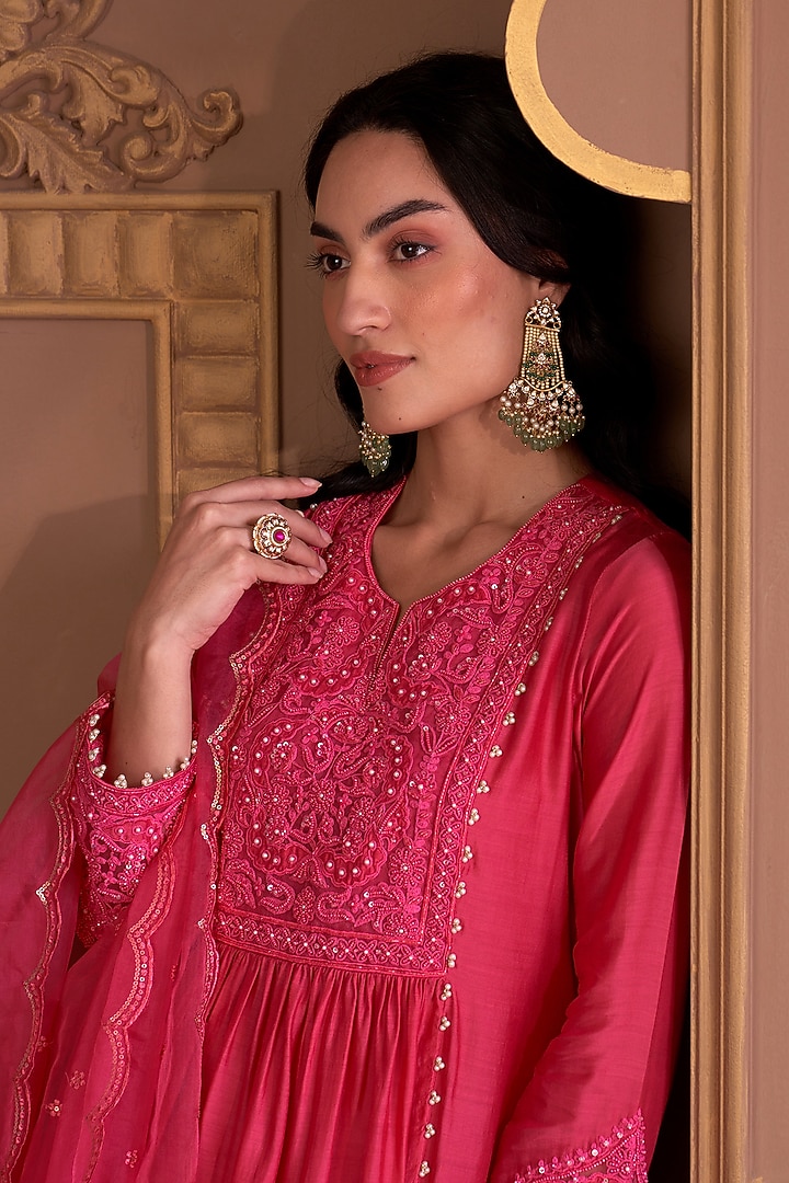 Gold Plated Kundan Polki & Ruby Stone Chandbali Earrings In Sterling Silver by Kaari at Pernia's Pop Up Shop