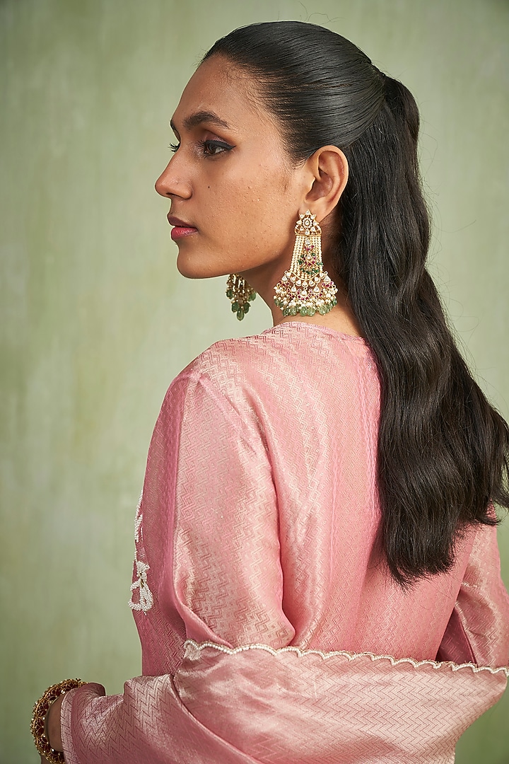Gold Plated Kundan Polki & Ruby Stone Chandbali Earrings In Sterling Silver by Kaari at Pernia's Pop Up Shop