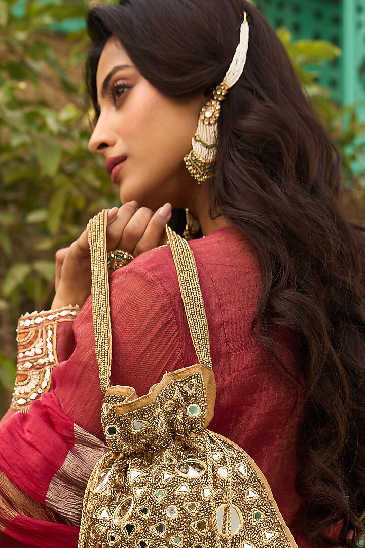 Gold Plated Kundan Polki & Emerald Stone Dangler Earrings In Sterling Silver by Kaari at Pernia's Pop Up Shop