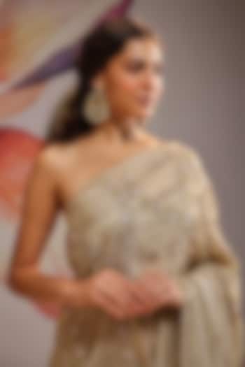 Gold Plated Kundan Polki & Emerald Stone Chandbali Earrings In Sterling Silver by Kaari at Pernia's Pop Up Shop