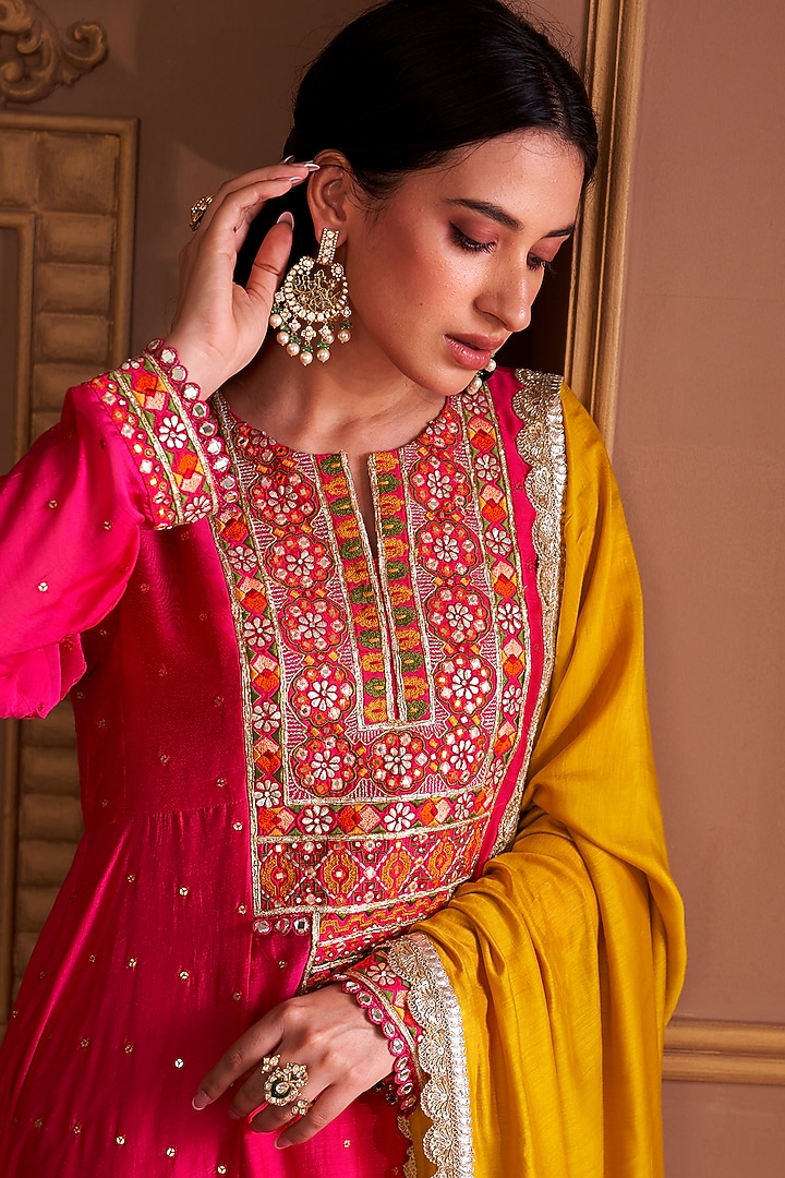 Gold Plated Kundan Polki & Emerald Stone Chandbali Earrings In Sterling Silver by Kaari at Pernia's Pop Up Shop