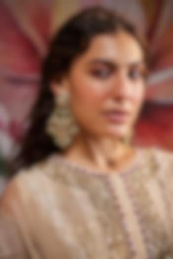 Gold Plated Kundan Polki & Emerald Stone Chandbali Earrings In Sterling Silver by Kaari at Pernia's Pop Up Shop