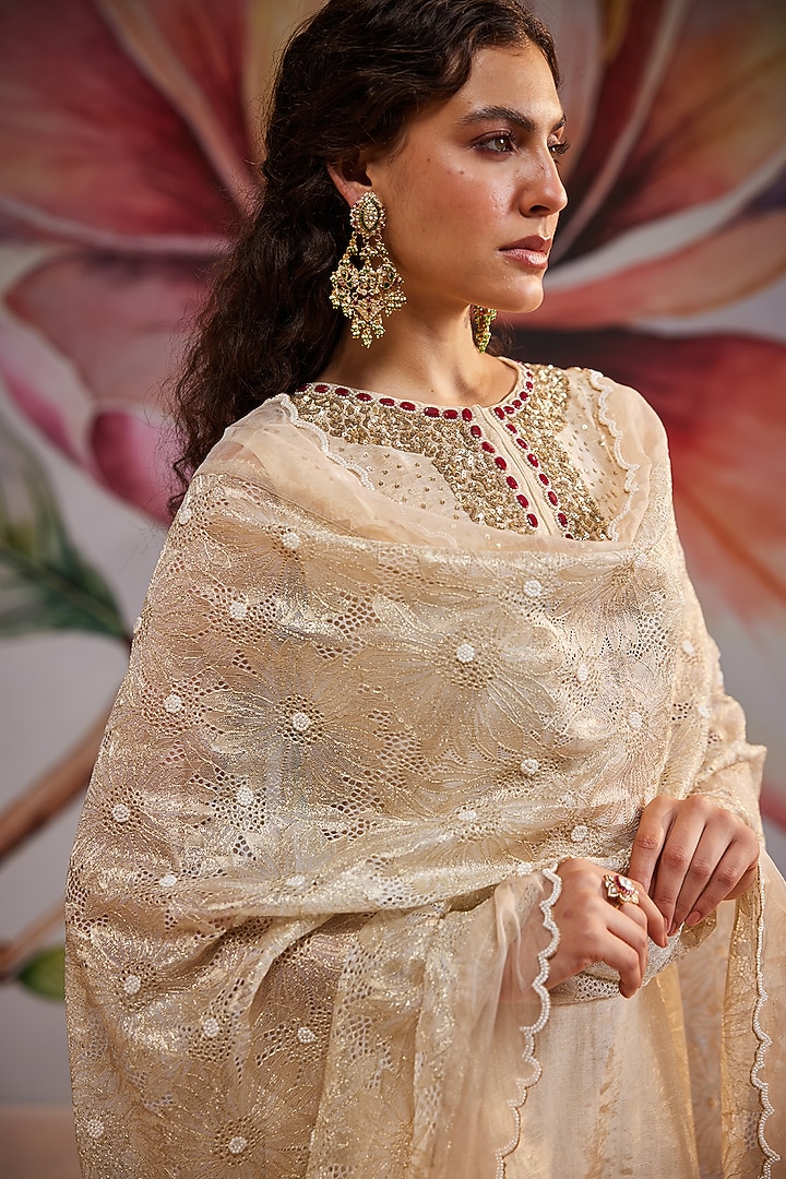 Gold Plated Kundan Polki & Emerald Stone Chandbali Earrings In Sterling Silver by Kaari at Pernia's Pop Up Shop