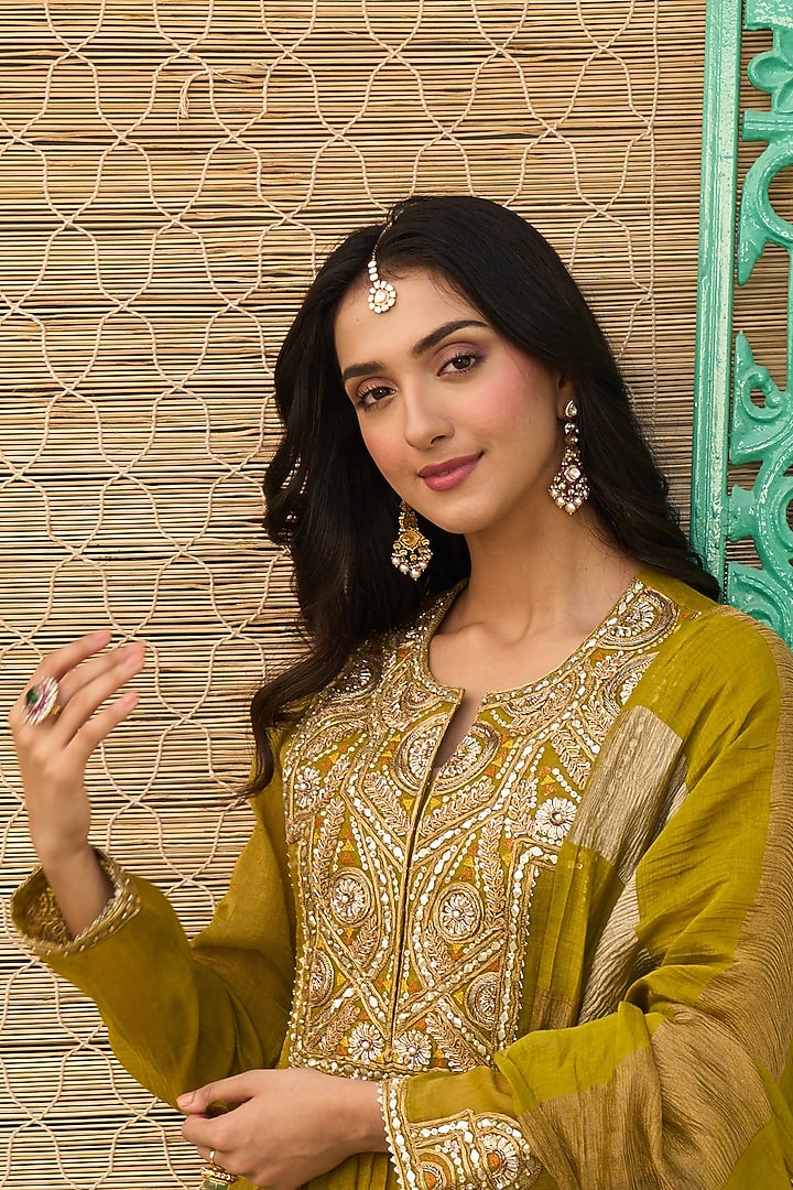 Gold Plated Kundan Polki & Ruby Stone Dangler Earrings In Sterling Silver by Kaari at Pernia's Pop Up Shop