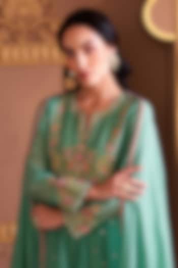 Gold Plated Kundan Polki & Emerald Stone Chandbali Earrings In Sterling Silver by Kaari at Pernia's Pop Up Shop