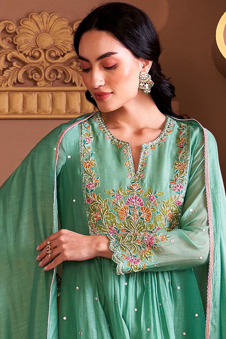 Gold Plated Kundan Polki & Emerald Stone Chandbali Earrings In Sterling Silver by Kaari at Pernia's Pop Up Shop
