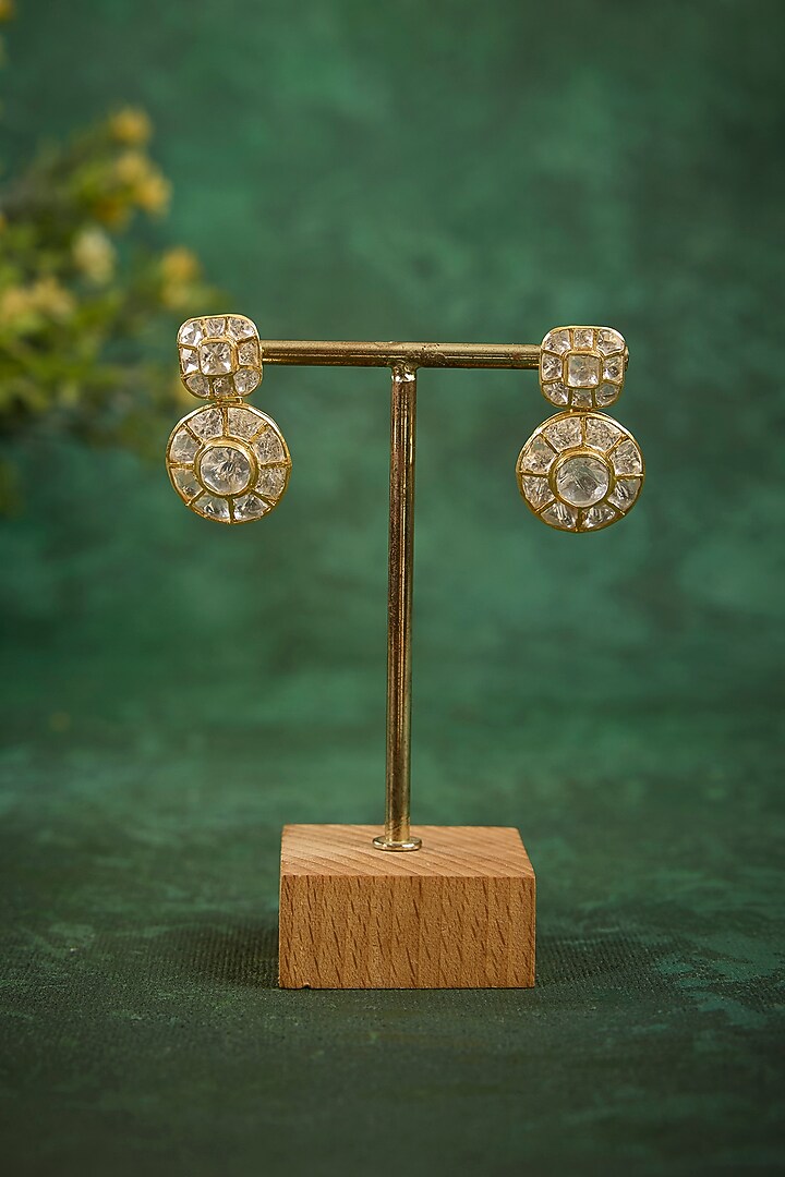 Gold Plated Kundan Polki Dangler Earrings In Sterling Silver by Kaari at Pernia's Pop Up Shop