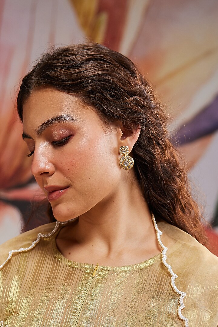 Gold Plated Kundan Polki Dangler Earrings In Sterling Silver by Kaari at Pernia's Pop Up Shop