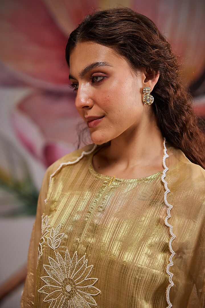 Gold Plated Kundan Polki Dangler Earrings In Sterling Silver by Kaari at Pernia's Pop Up Shop