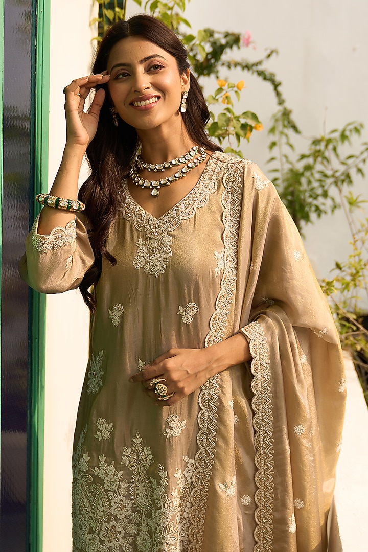 Gold Plated Kundan Polki & Emerald Stone Kada In Sterling Silver by Kaari at Pernia's Pop Up Shop