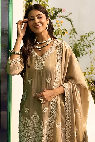 Gold Plated Kundan Polki & Emerald Stone Kada In Sterling Silver by Kaari