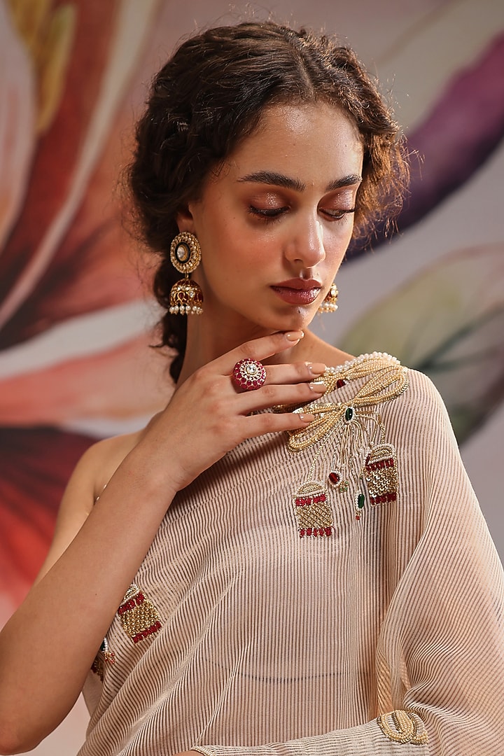 Gold Plated Kundan Polki & Ruby Stone Ring In Sterling Silver by Kaari at Pernia's Pop Up Shop