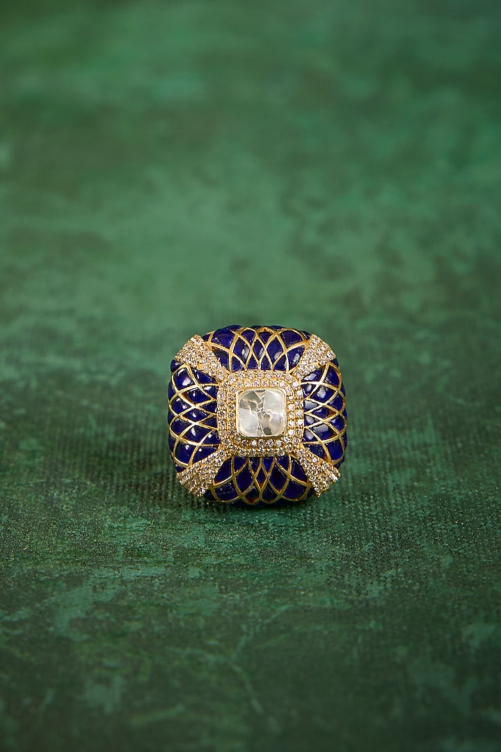 Gold Plated Kundan Polki & Tanzanite Ring In Sterling Silver by Kaari at Pernia's Pop Up Shop