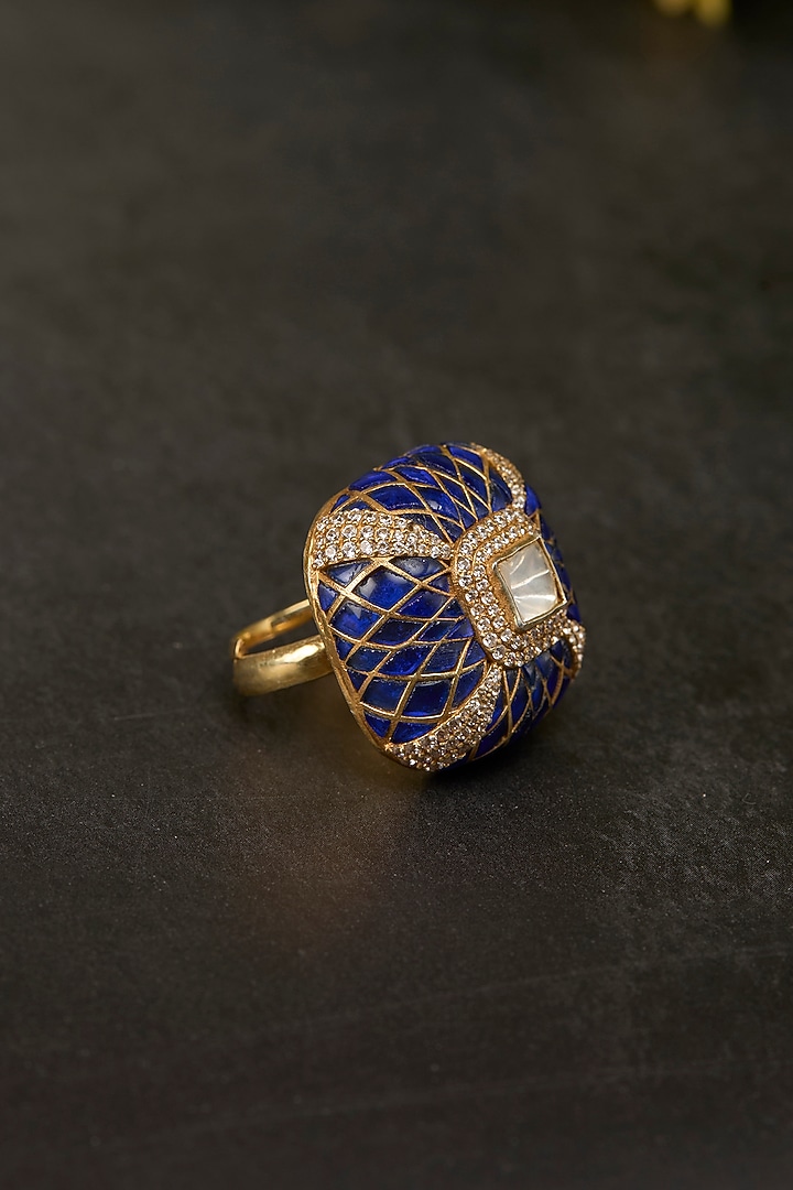 Gold Plated Kundan Polki & Tanzanite Ring In Sterling Silver by Kaari at Pernia's Pop Up Shop
