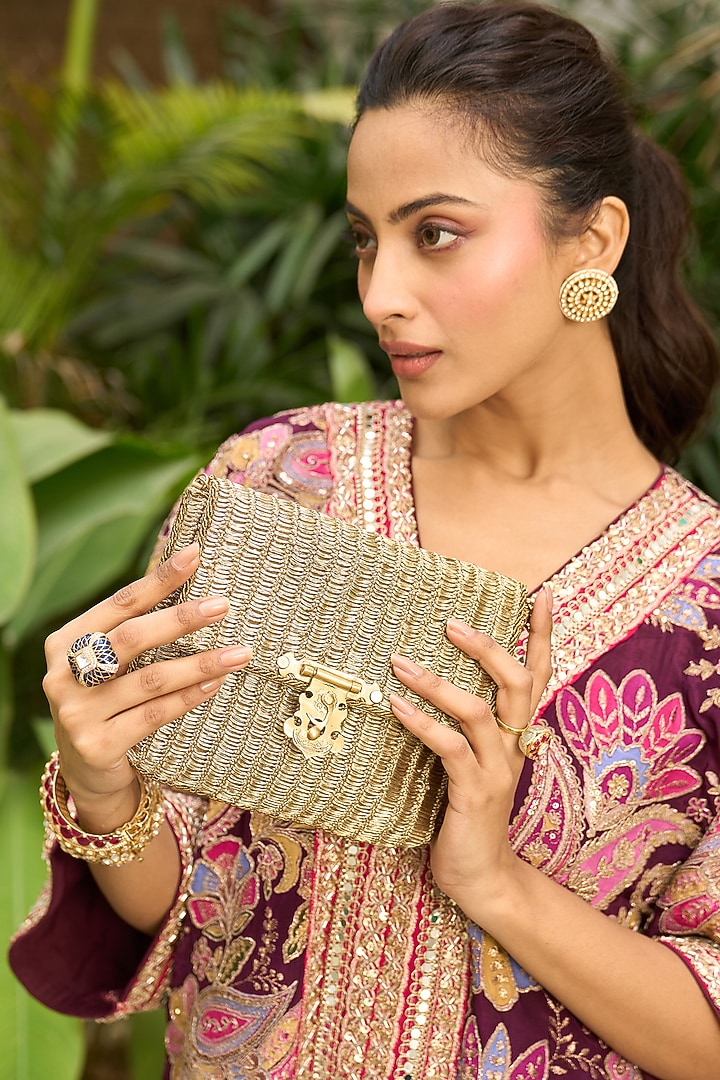 Gold Plated Kundan Polki & Tanzanite Ring In Sterling Silver by Kaari at Pernia's Pop Up Shop