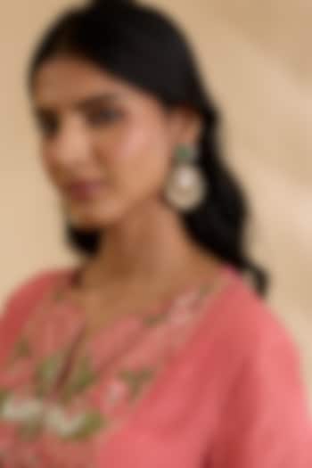 Gold Plated Kundan Polki & Emerald Stone Dangler Earrings In Sterling Silver by Kaari at Pernia's Pop Up Shop