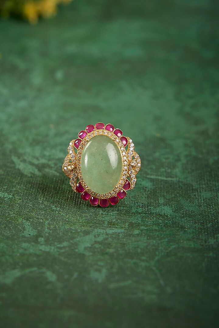 Gold Plated Kundan Polki & Ruby Stone Ring In Sterling Silver by Kaari at Pernia's Pop Up Shop