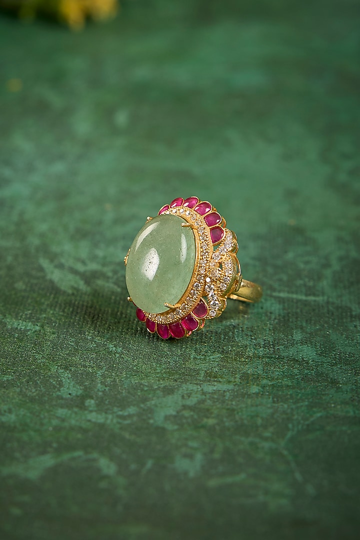 Gold Plated Kundan Polki & Ruby Stone Ring In Sterling Silver by Kaari at Pernia's Pop Up Shop