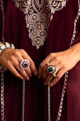 Gold Plated Kundan Polki & Ruby Stone Ring In Sterling Silver by Kaari