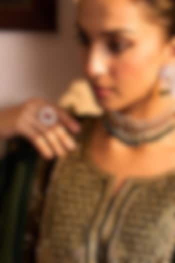 Gold Plated Kundan Polki & Ruby Stone Ring In Sterling Silver by Kaari at Pernia's Pop Up Shop