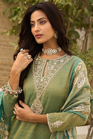 Gold Plated Kundan Polki & Ruby Stone Kada In Sterling Silver by Kaari