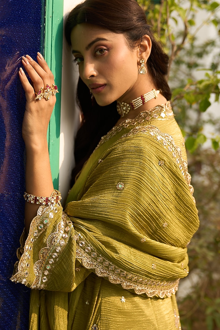 Gold Plated Kundan Polki & Ruby Stone Kada In Sterling Silver by Kaari at Pernia's Pop Up Shop