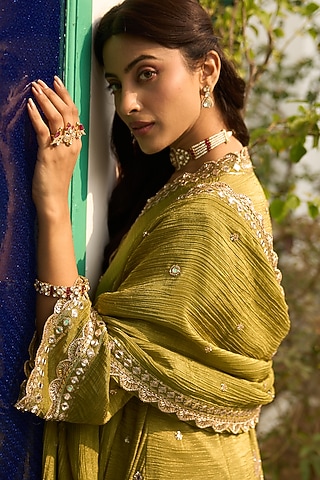 Gold Plated Kundan Polki & Ruby Stone Kada In Sterling Silver by Kaari