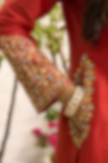 Gold Plated Kundan Polki & Emerald Stone Kada In Sterling Silver by Kaari at Pernia's Pop Up Shop