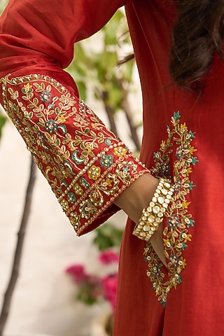 Gold Plated Kundan Polki & Emerald Stone Kada In Sterling Silver by Kaari