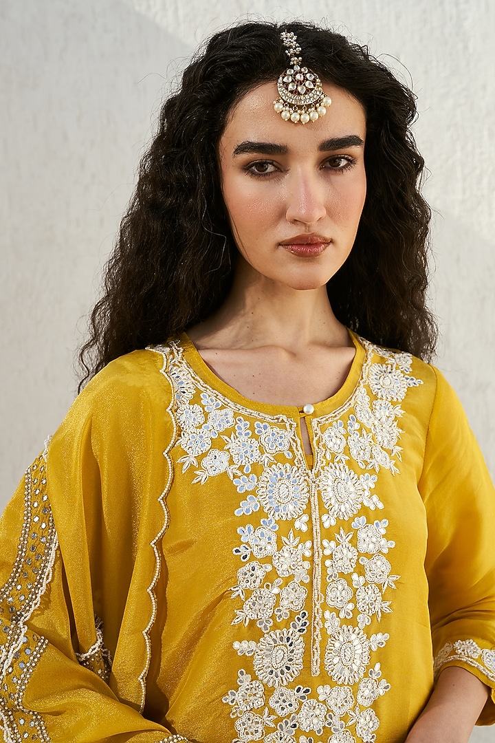 Gold Plated Kundan Polki & Ruby Stone Maangtikka In Sterling Silver by Kaari at Pernia's Pop Up Shop