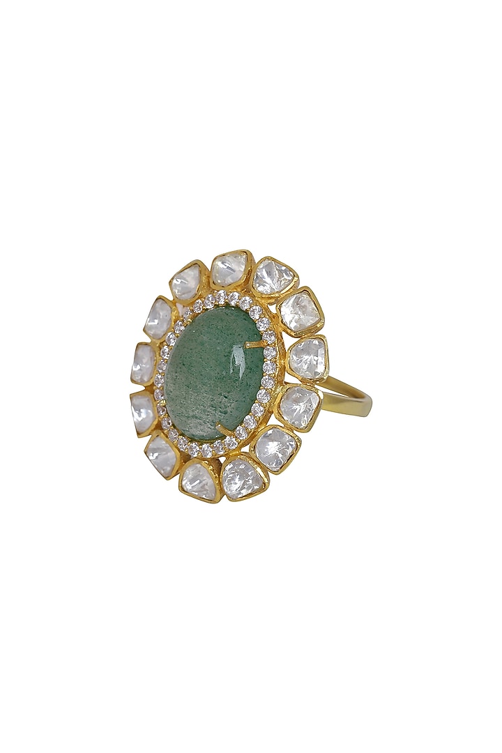 Gold Finish Kundan Polki Ring In Sterling Silver by Kaari at Pernia's Pop Up Shop