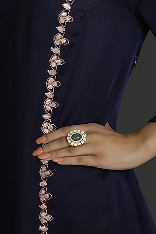 Gold Finish Kundan Polki Ring In Sterling Silver by Kaari