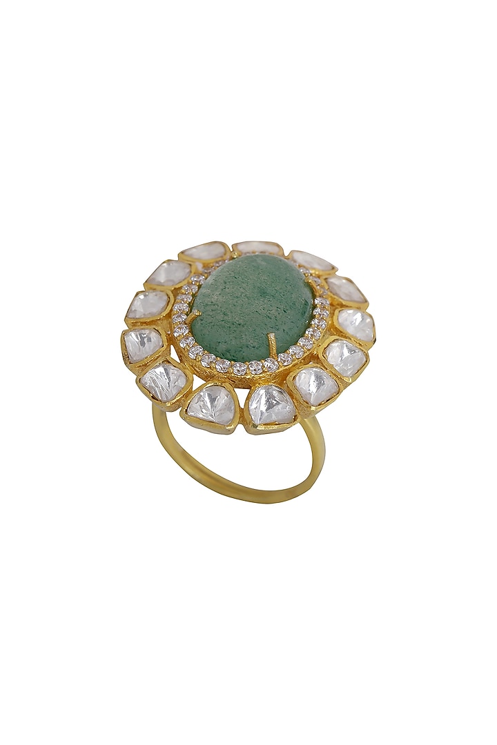 Gold Finish Kundan Polki Ring In Sterling Silver by Kaari at Pernia's Pop Up Shop