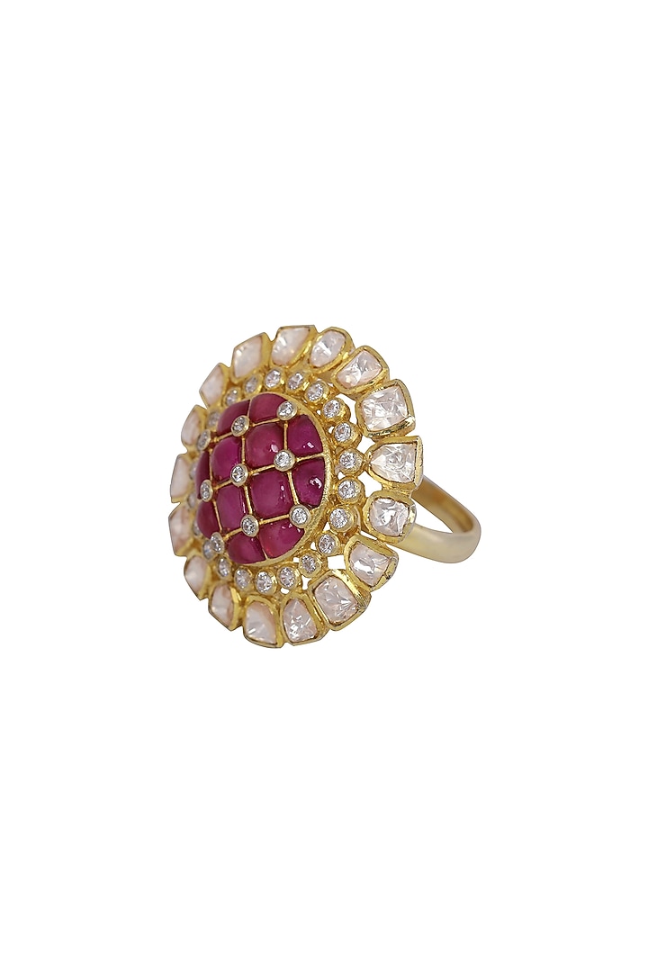 Gold Finish Ruby Checkered Ring In Sterling Silver by Kaari at Pernia's Pop Up Shop