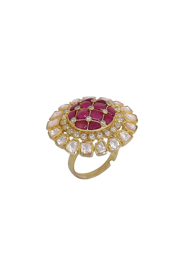 Gold Finish Ruby Checkered Ring In Sterling Silver by Kaari at Pernia's Pop Up Shop